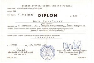 Diplom VSCHT Fakulta Potravinarska a Biotechnologie